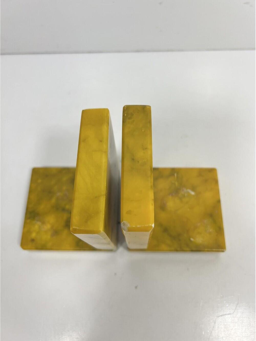 Italian Alabaster Stone Bookends- Yellow Marble Made In Italy MCM See Notes - Picture 2 of 9
